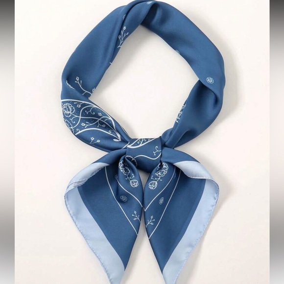 NEW! Blue Floral Faux Silk Hair Scarf/Headscarf/Bandana - Picture 3 of 5